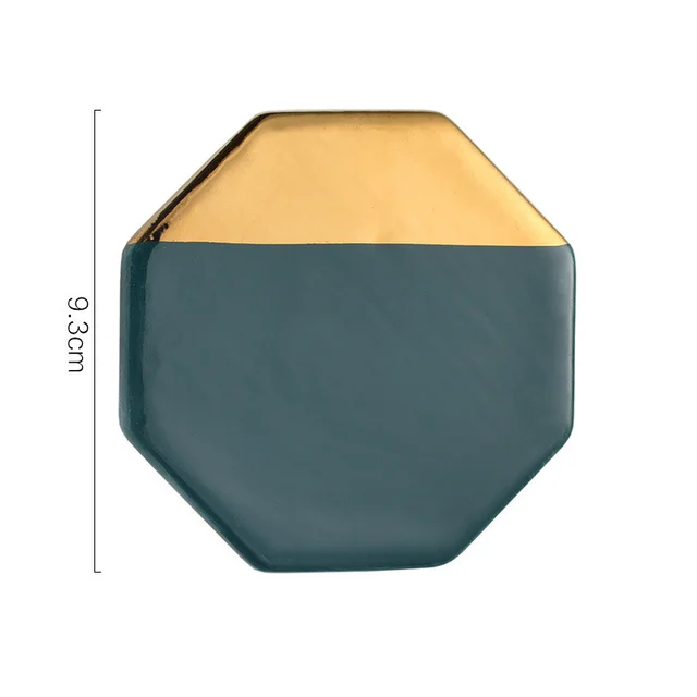 Vintage green gilded ceramic coaster - Octagon