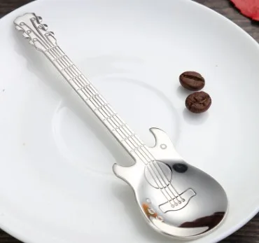 Guitar Coffee Spoon Set Stainless Steel Dessert Ice Cream Spoon Tea Spoon Coffee Accessories Silvery - Shop at LoveMi