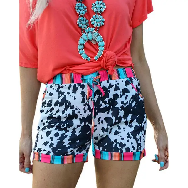 European And American Leopard Print Drawstring Casual Shorts Women Black - Shop at LoveMi