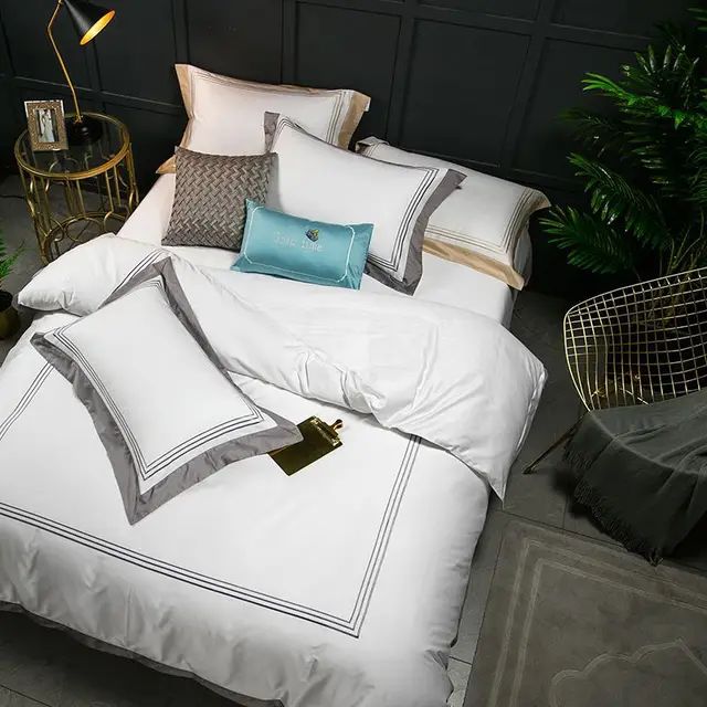 White four-piece hotel bedding cotton pure cotton European-style - X