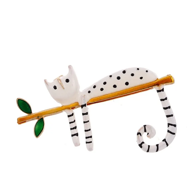 Cartoon cat brooch - White