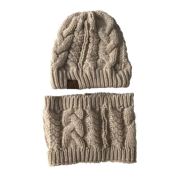 Autumn Winter Women's Hat Caps Knitted Warm ring Scarf Windproof Balaclava Multi Functional CC ponytail Hats Scarf Set For Women Beige - Shop at LoveMi