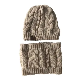 Autumn Winter Women's Hat Caps Knitted Warm ring Scarf Windproof Balaclava Multi Functional CC ponytail Hats Scarf Set For Women - Beige
