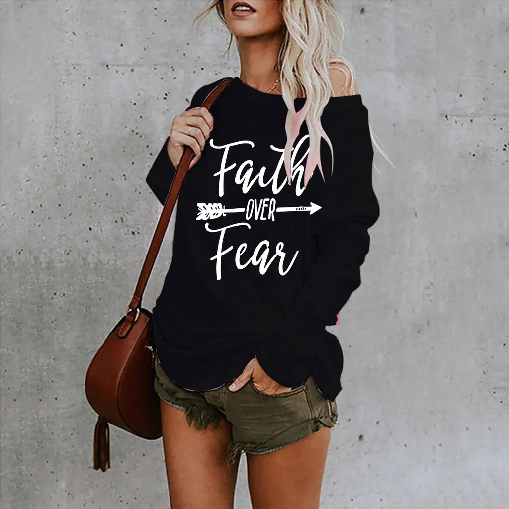 Ladies Printed Mid-length Lrregular T-shirt - Black
