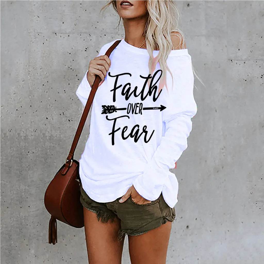 Ladies Printed Mid-length Lrregular T-shirt - White