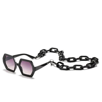Personality Chain Sunglasses Exaggerated Octagonal Sunglasses Black Grey - Shop at LoveMi