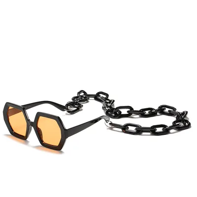 Personality Chain Sunglasses Exaggerated Octagonal Sunglasses Black Yellow - Shop at LoveMi