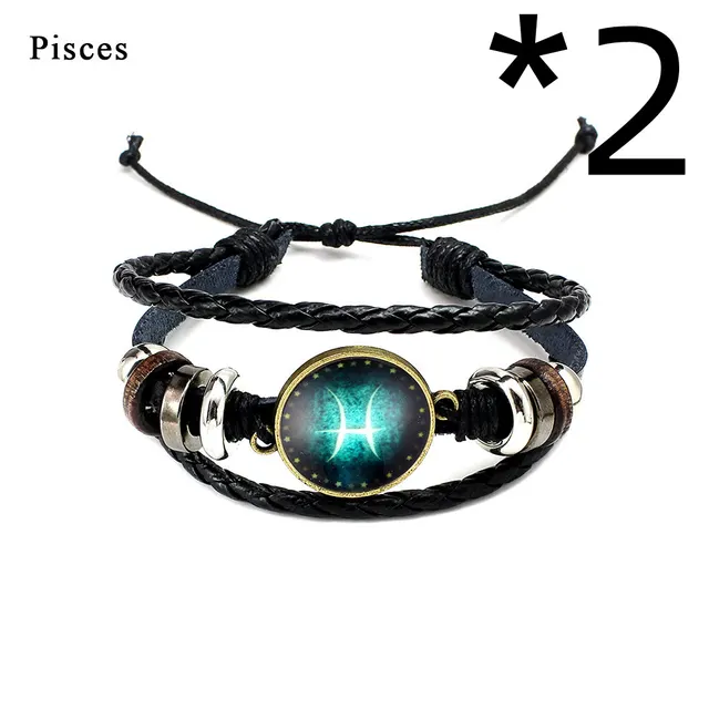 Twelve constellation glass piece couple bracelet Pisces 2Pcs - Shop at LoveMi