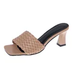 Woven thick heel women's shoes - Beige