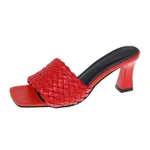 Woven thick heel women's shoes - Red