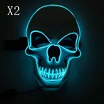 Skull LED Glowing Halloween Mask - Light Blue 2Pcs