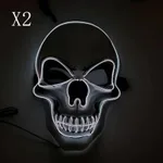 Skull LED Glowing Halloween Mask - White 2Pcs