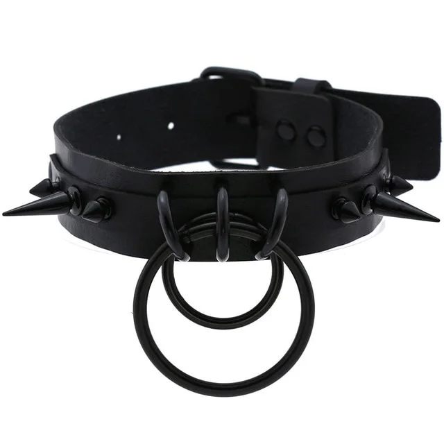 Punk Choker Rivet Buckle Spike Collar Necklace Black Mens Womens - Black