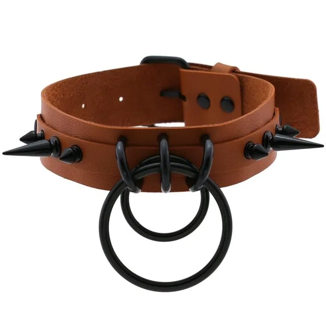 Punk Choker Rivet Buckle Spike Collar Necklace Black Mens Womens - Light Brown