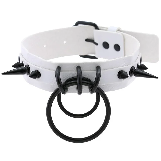 Punk Choker Rivet Buckle Spike Collar Necklace Black Mens Womens - White