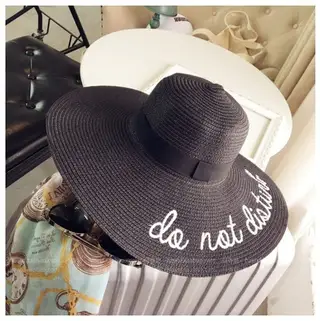 Embroidery Straw Cap - Black