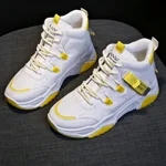 High-top sneakers, white shoes, women - Yellow