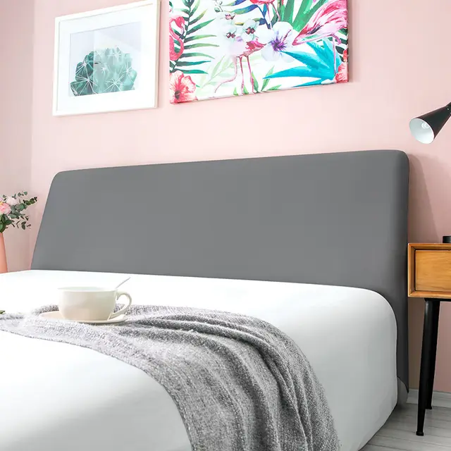 Bedside cover with curved leather bed back - Dark Grey