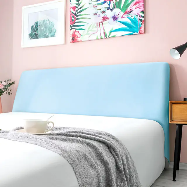 Bedside cover with curved leather bed back - Light Blue