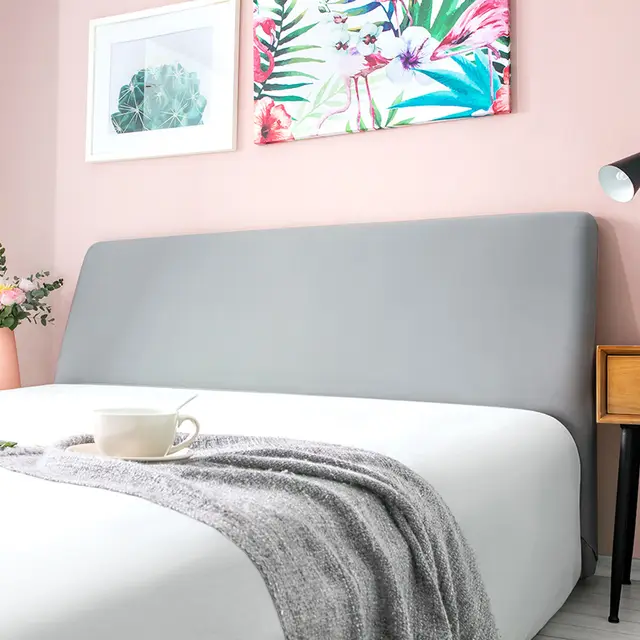 Bedside cover with curved leather bed back - Light Grey