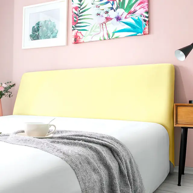 Bedside cover with curved leather bed back - Light Yellow
