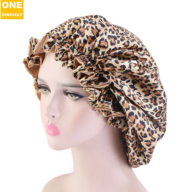 Plus size hair care home hat - Leopard Print