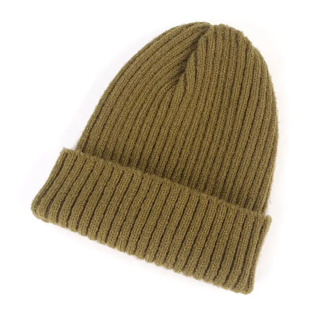 Pure color striped all-match knitted hat - Army Green