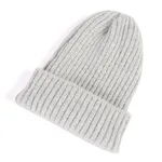 Pure color striped all-match knitted hat - Grey