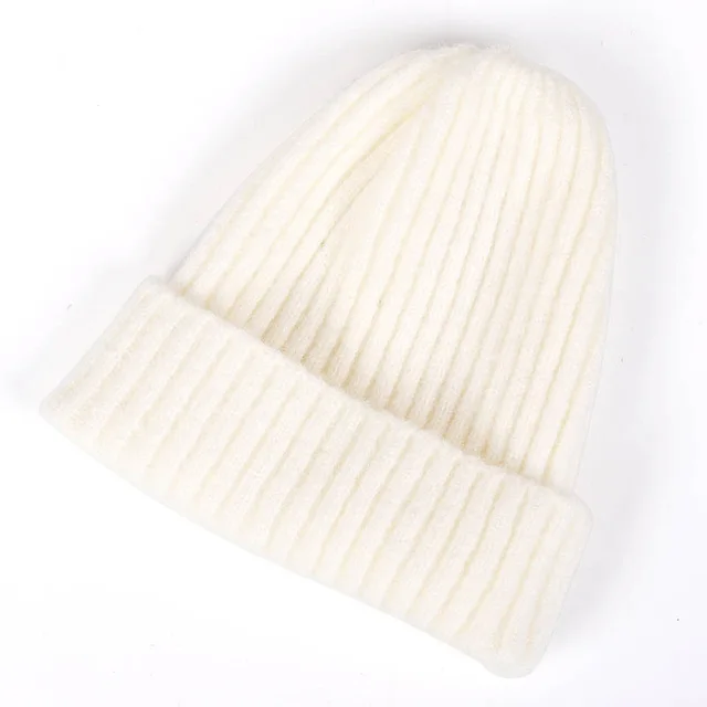Pure color striped all-match knitted hat - White