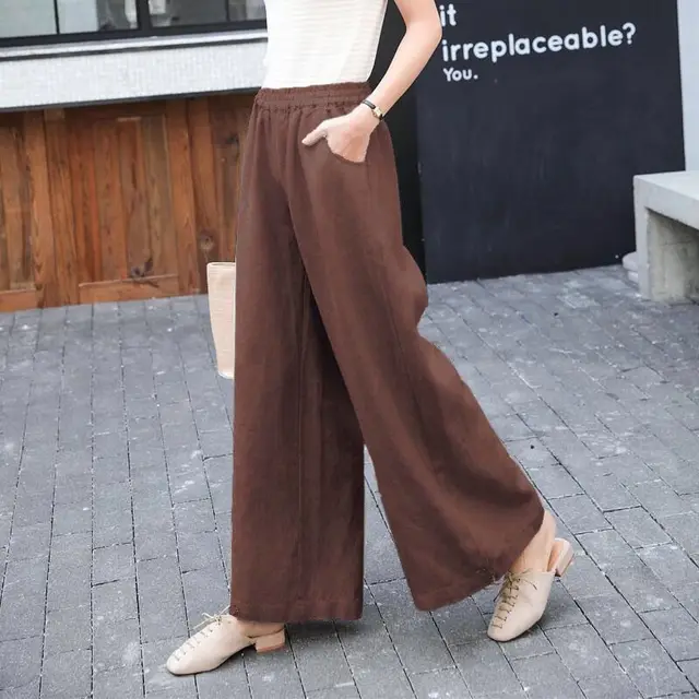 Cotton wide-leg pants - Coffee
