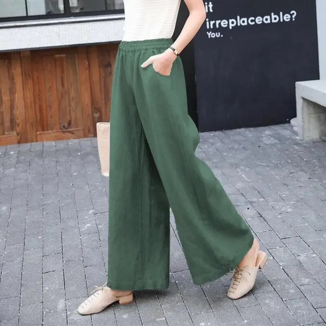 Cotton wide leg pants Green - Shop at LoveMi