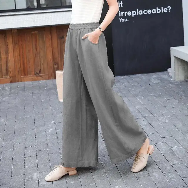 Cotton wide-leg pants - Grey