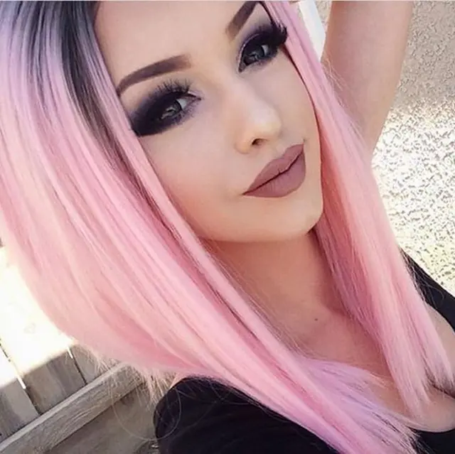BOBO head gradient short straight hair hood - Black Pink