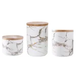 Marbled ceramic wooden lid airtight jar - 3Pcs A Set