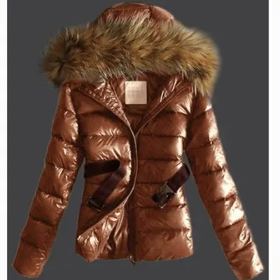 Imitation raccoon fur collar down coat Coffee - Shop at LoveMi