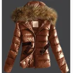 Imitation raccoon fur collar down coat - Coffee