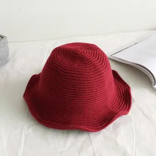 Pure color casual knit hat - Wine Red
