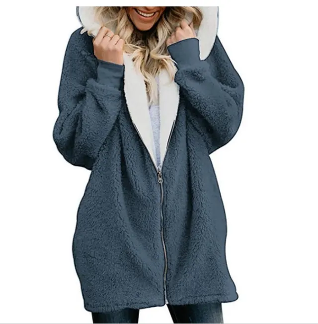 European and American lamb wool hooded mid-length sweater - Blue Cowboy