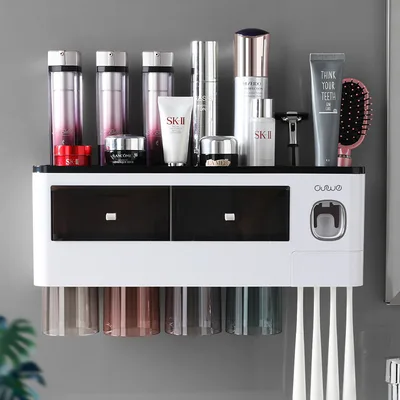 Toothbrush Rack Brushing Cup Mouthwash Wall Mounted Black B - Shop at LoveMi