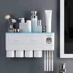 Toothbrush Rack Brushing Cup Mouthwash Wall-Mounted - Four Cups Of Blue