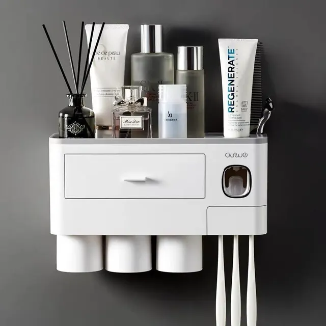 Toothbrush Rack Brushing Cup Mouthwash Wall-Mounted - Light Gray A