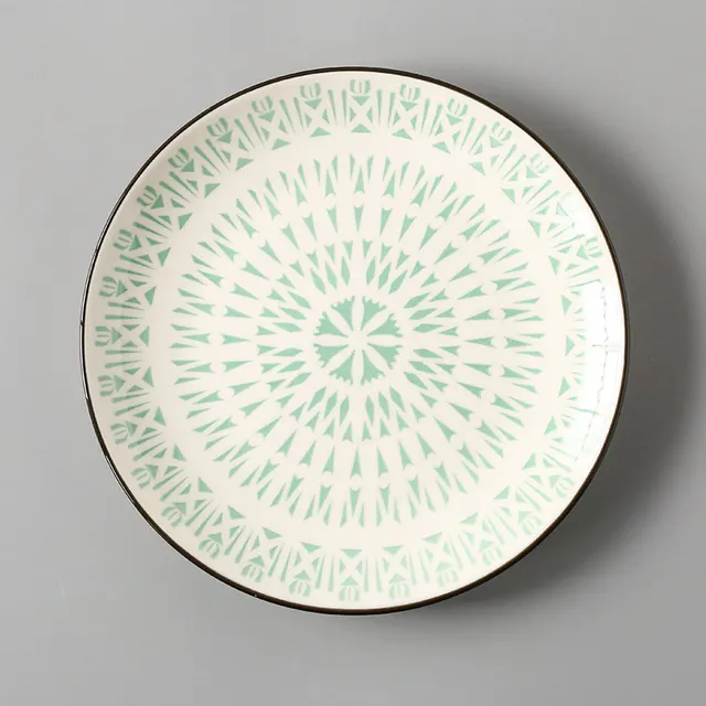 Creative Japanese ceramic plate large flat plate - Green Sun
