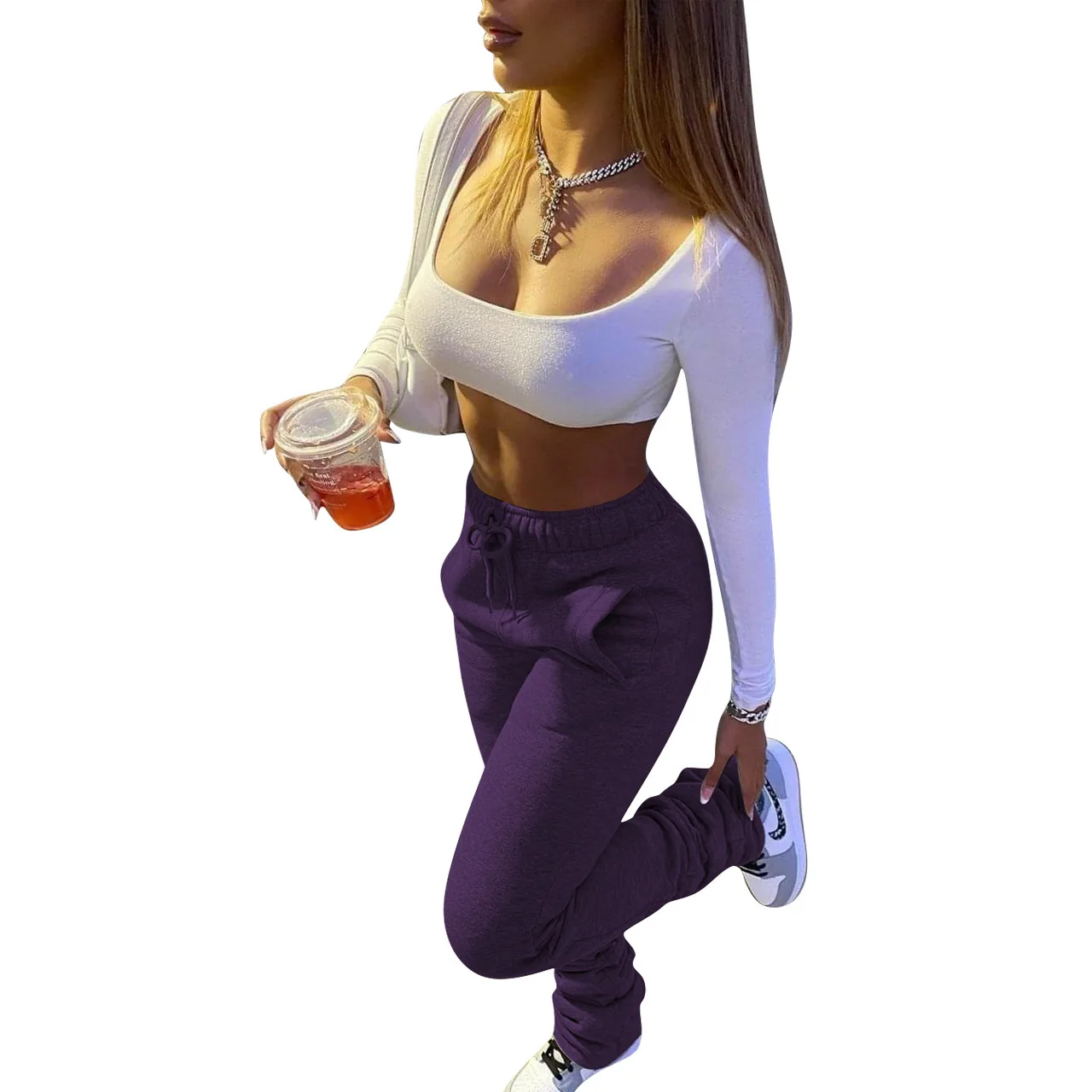 Women's Fashion Thick Stacking Casual Trousers - Purple