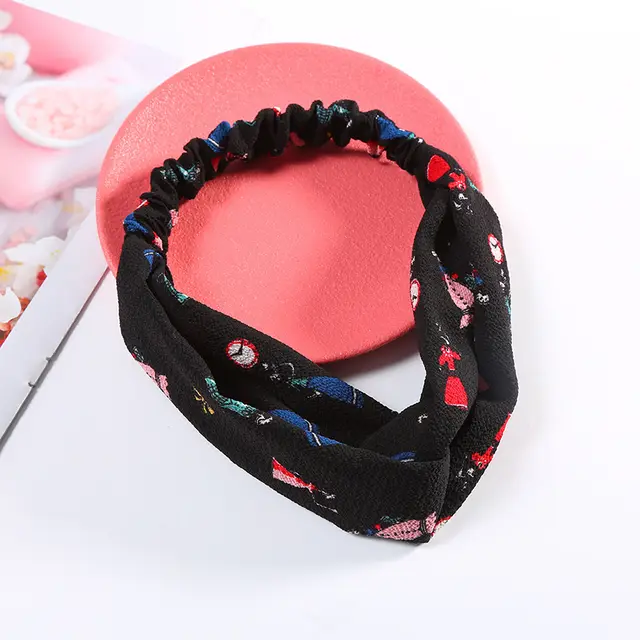 Korean cross hair band Cloth headdress - Black Character