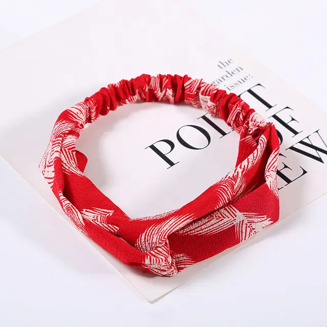 Korean cross hair band Cloth headdress - Red Feather