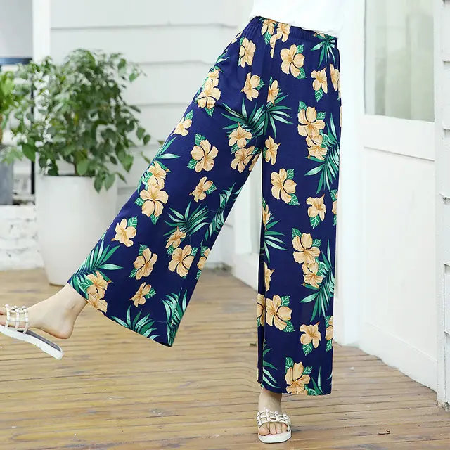 Elastic Waist Mother Wide Leg Pants Floral Pants 4 Style - Shop at LoveMi