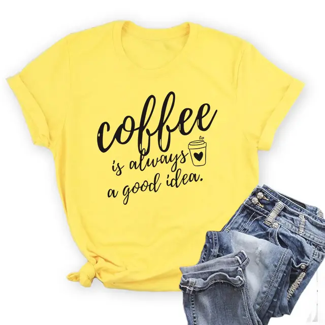 Creative Letter Printing Round Neck Cotton Short Sleeves Yellow - Shop at LoveMi