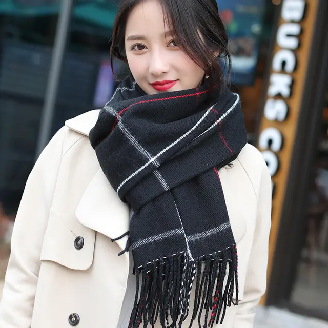 Ladies Winter Imitation Cashmere Shawl All-match Thickening - Black