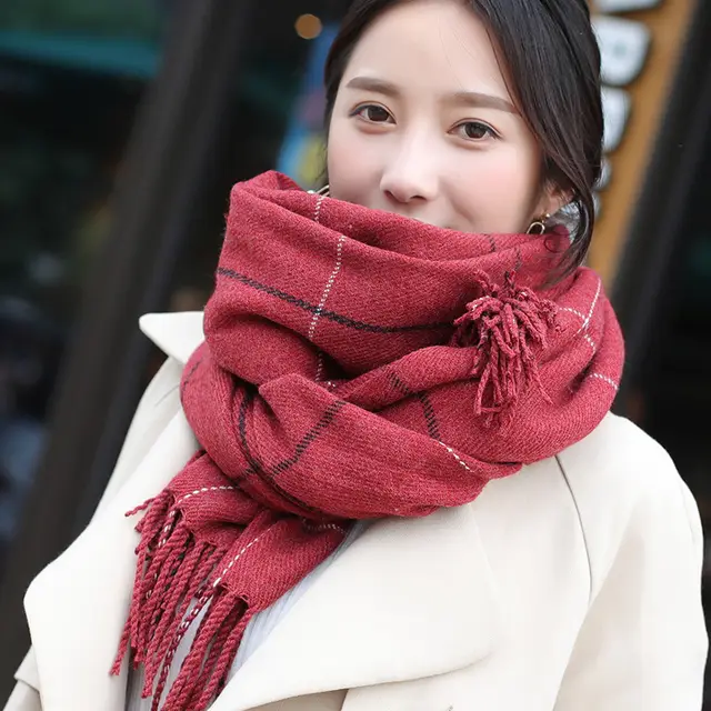 Ladies Winter Imitation Cashmere Shawl All-match Thickening - Claret