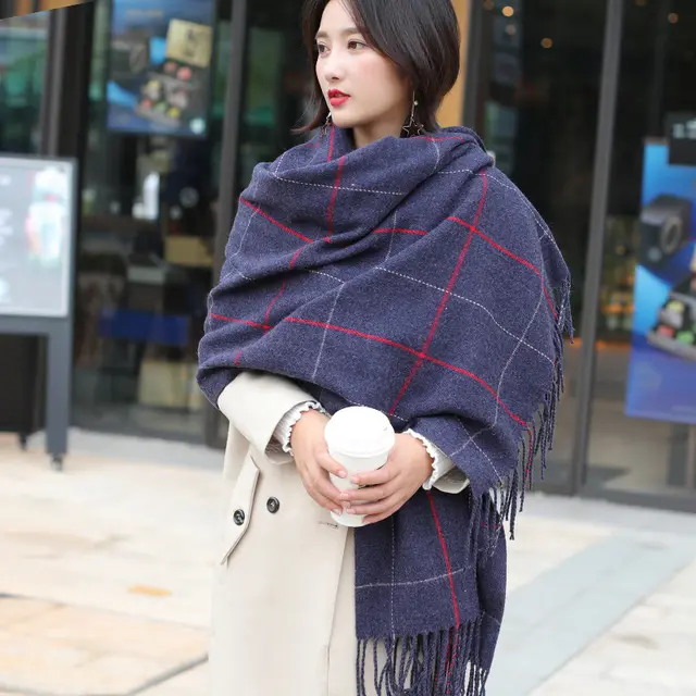 Ladies Winter Imitation Cashmere Shawl All-match Thickening - Navy